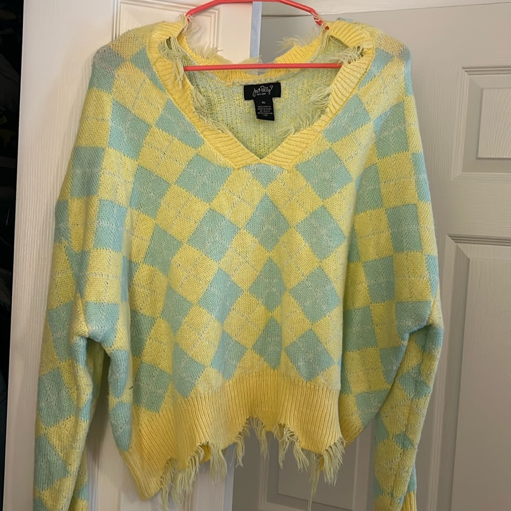 👚 Crop Yellow and Green Argyle Top 👚
